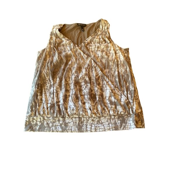 Sleek Metallic Reptilian Print Crossover Sleeveless Blouse By International Conc - Picture 1 of 4